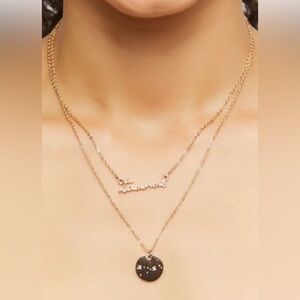 Forever 21 2 Piece Gold Colored Taurus Zodiac Sign Text Pendant Necklace